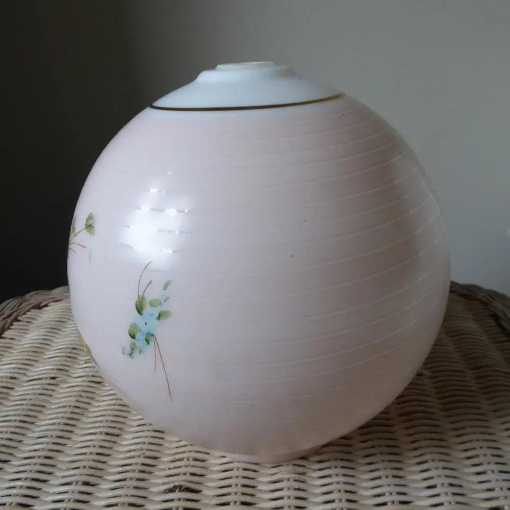 Antique Hand Painted Oil Lamp Globe Ball Lamp Shade 8” Tall 9” Dia 4” Base Rim
